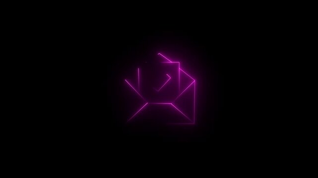 Glowing neon envelope with checkmark icon animation, digital communication and mail success concept, minimalist purple line motion on black background, 4K 