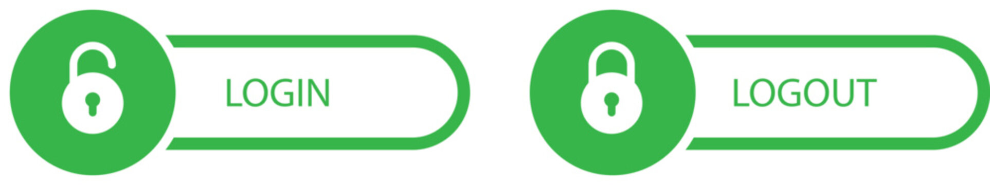 Green login and logout button icons with padlock symbols
