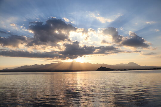 Golden Sunset Over Bima Bay in Tropical Indonesia