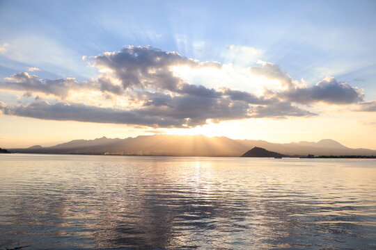 Golden Sunset Over Bima Bay in Tropical Indonesia