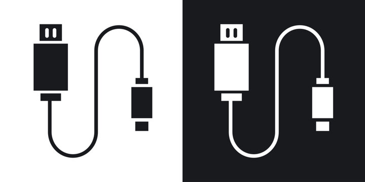 USB cable icons in solid black and white collection