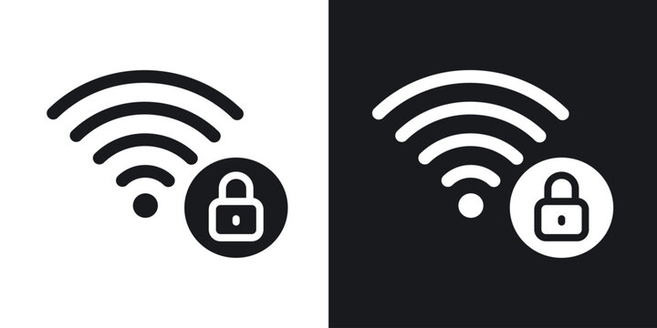 Wifi security icons in solid black and white collection