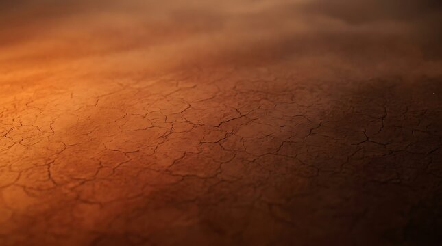 Dry cracked earth ground with warm sunset light and dark shadows