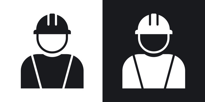 Worker icons in solid black and white collection