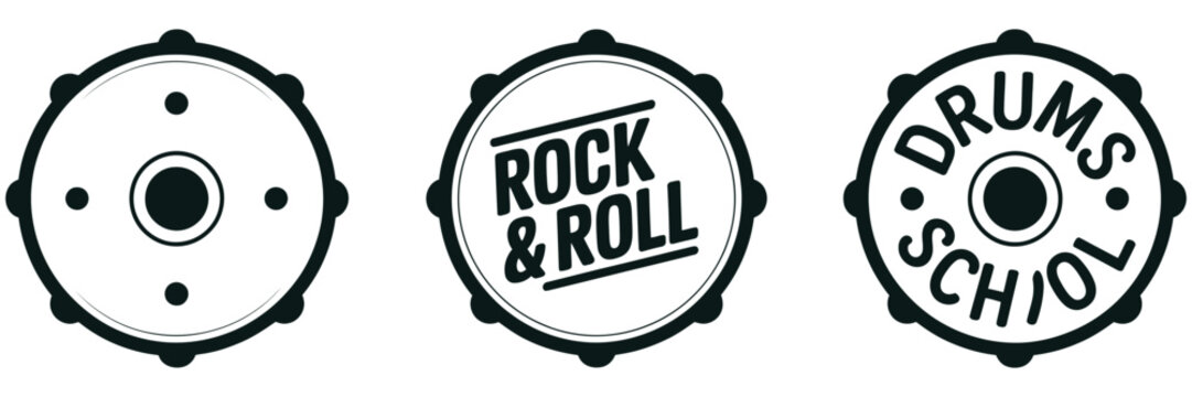 Drum Icons Set &ndash; Musical Drum, Drumsticks, Percussion and Band Instrument Vector.