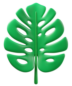 3D monstera leaf, isolated on background. Tropical botanical leaf perfect for summer, eco products, wellness, nature, decor, invitations, stickers, packaging. 3d render
