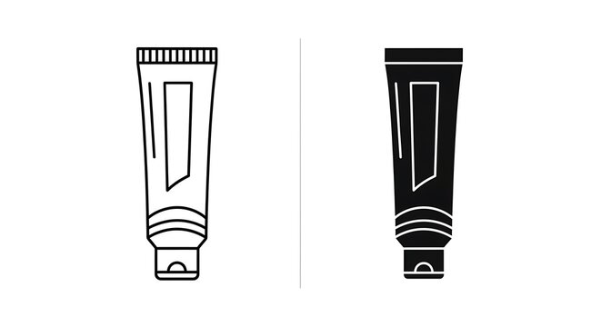 Set of two toothpaste tubes icons, outline and solid style