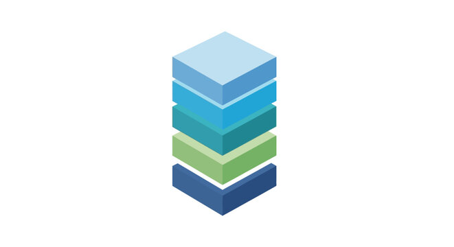 Stacked Layers Of Blue and Green Cubes, Abstract Data Structure
