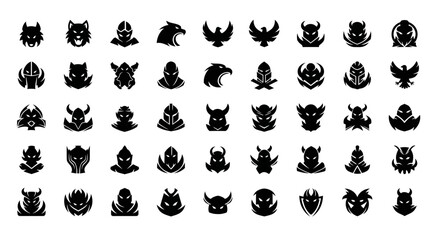 Obraz premium Collection of Fantasy Warrior and Animal Head Icons