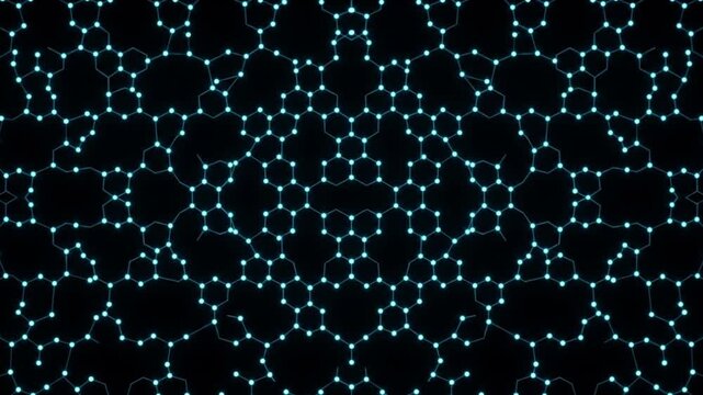 漆黒の背景でウィグナー結晶のノードに光が閉じ込められる抽象的CG映像