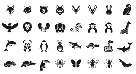 Obraz premium Diverse Animal Icons Set: Wildlife, Pets, and Insects Collection