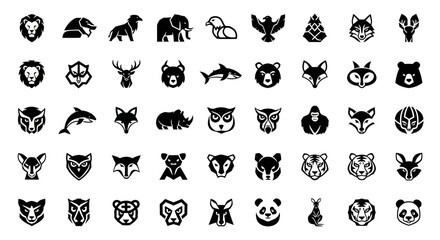 Fototapeta premium Diverse Collection of Animal Icons, Wildlife Silhouettes, Vector Graphics Set