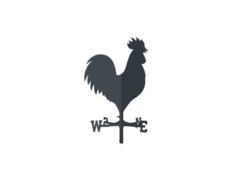 Classic Black Rooster Weather Vane Silhouette Isolated on White Background for Wind Direction