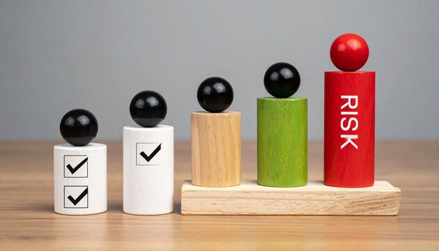 Wooden blocks spheres risk progression