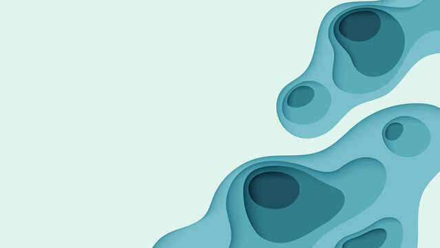 Teal Paper Cut Background with 3D Layered Wavy Organic Shapes