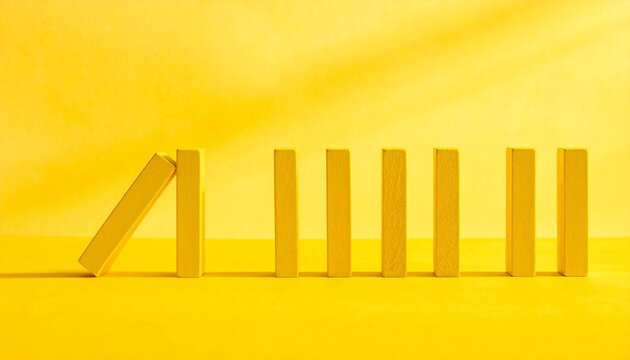 Yellow domino blocks falling triggering chain reaction effect