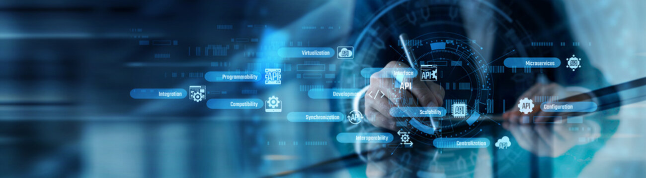 A software developer working on tablet and system integration point of data sharing. API endpoints configuration and interface management. Data flow testing validation.