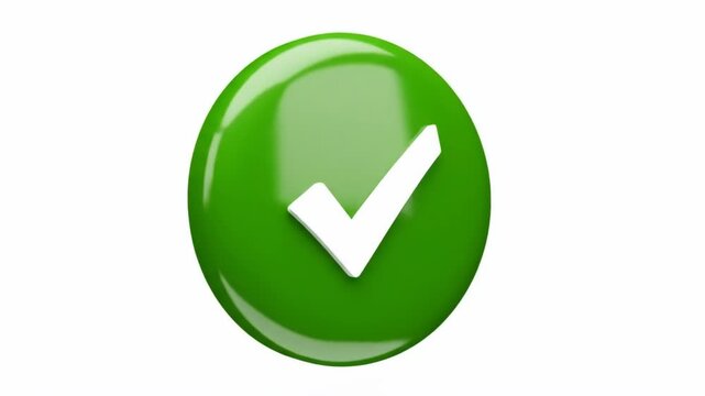 Glossy green circle button featuring a crisp white checkmark symbol icon