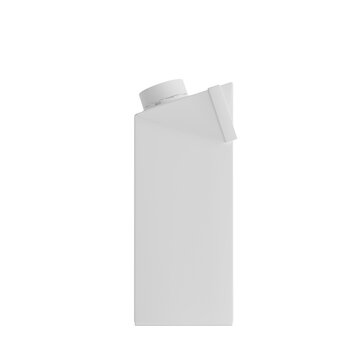 Blank white juice carton box mockup showing side profile view, realistic 3D render of dairy packaging template isolated.