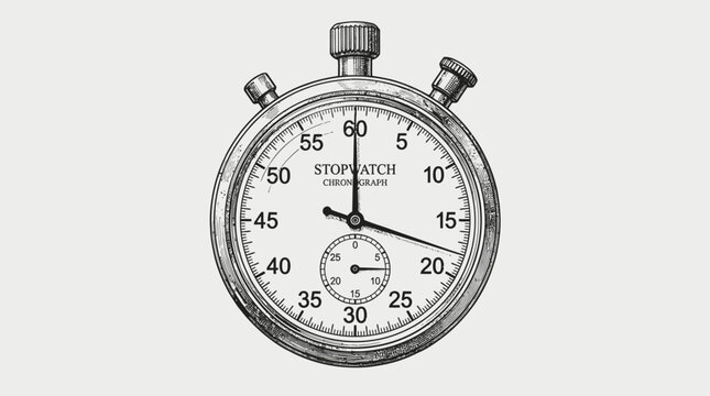 A close-up shot of a stopwatch on a plain background showcasing its detailed face and buttons.
