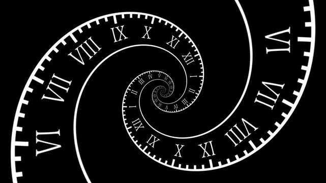 Spiral Clock Animation looed background. Concept of time travel, Present, Past, Future, infinity concept of time travel. Full HD. 4K