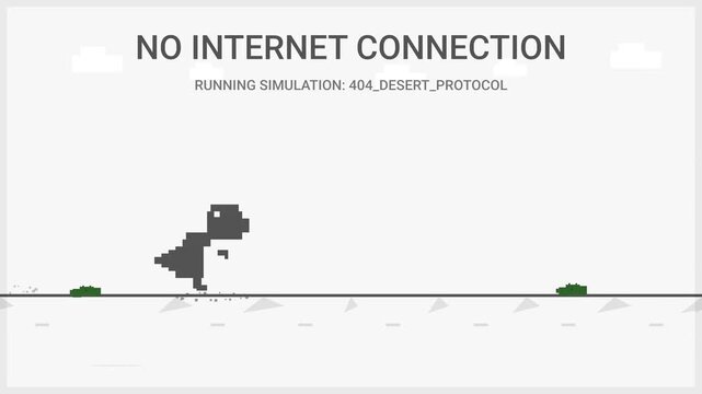 Pixel Dinosaur Game Animation: "No Internet Connection" Error Screen