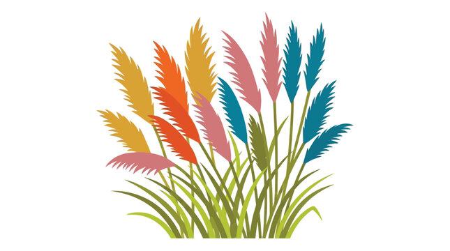 Colorful pampas grass illustration with flat design and white background