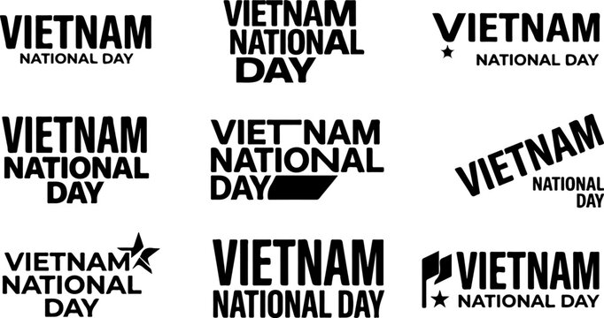 Set of black typography logo designs for Vietnam National Day celebration on September second
