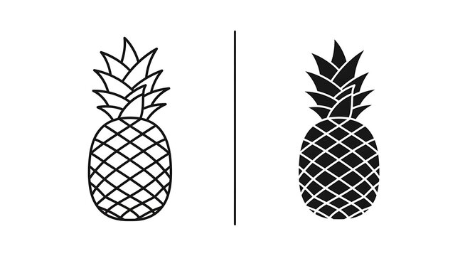 Pineapple icon set, outline and solid style vector illustration