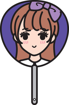 ＜推し活＞ 女性イラスト入りうちわ（紫）