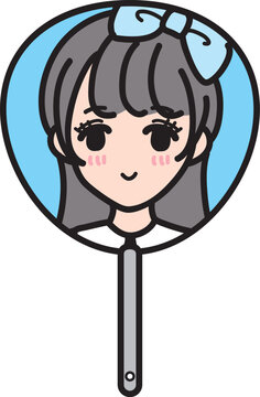 ＜推し活＞ 女性イラスト入りうちわ（水色）