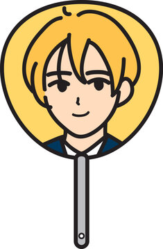 ＜推し活＞ 男性イラスト入りうちわ（黄）