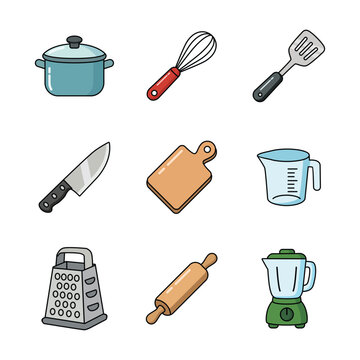 collection of simple kitchen equipment icons