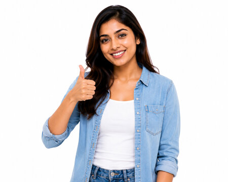 young woman showing thumbs up