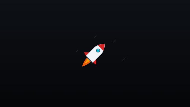 High-quality 2D illustration of a vibrant rocket launching into a dark sky, representing rapid ascent, startup success, and technological innovation