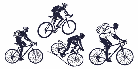 Set of five vintage bicycles, black and white line travel theme retro © AD