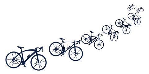 Set of five vintage-style bicycles on a white background, travel theme vintage bicycle travel © AD