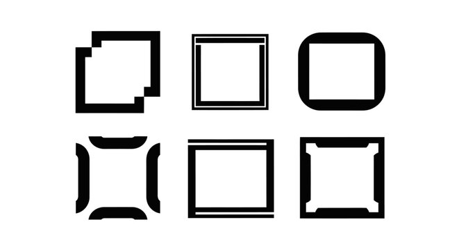 Collection of black square geometric frame icons on a white background