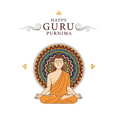 Obraz premium Happy Guru Purnima: Zen Buddha Meditation, Mandala Art, Spiritual Celebration
