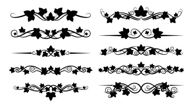 Decorative ivy foliage dividers and flourishes for page ornaments