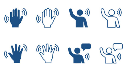 Set of human hand waving and person greeting icons in flat blue style © Rehana