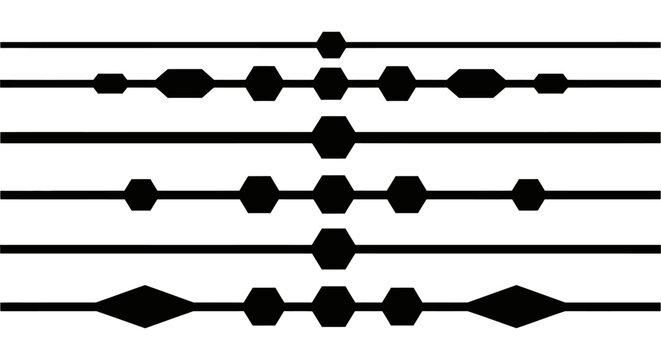 Geometric black divider lines set with hexagon and diamond shapes for minimalist graphic design layouts.
