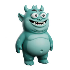 Fototapeta premium Cute Green Cartoon Monster Toy Character With Big Smile and Horns