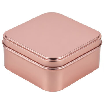 Elegant square pink tin box with a matching metallic lid