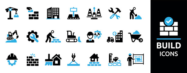 Building Architecture Icons Foundation Wall House Blueprint © Icon Stock