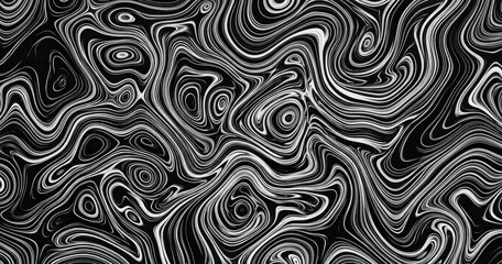 Fototapeta premium Abstract black and white background, with swirling liquid, marble patterns, flowing, organic lines and, concentric circles