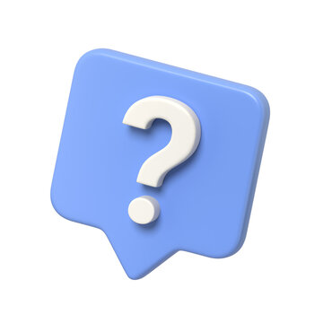 Three-Dimensional White Question Mark on a Blue Speech Bubble Illustrating Inquiry Confusion and Assistance in a Modern Style.3d render