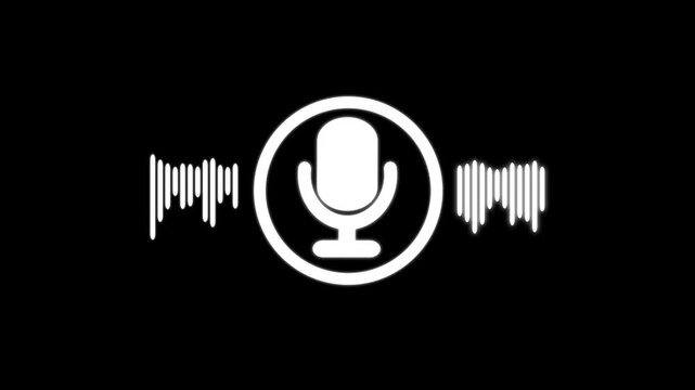 microphone Voice recording podcast mic microphone button icon. audio microphone icon animationon Black background