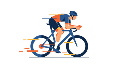 Fototapeta premium Professional cyclist riding road racing bicycle at high speed during training or tournament in flat vector illustration style.