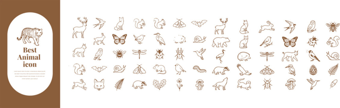 Black and white animal icons set